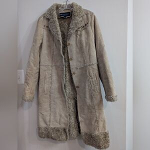 Vintage Y2K Kenneth Cole Reaction Leather Suede Sherpa Trim/Line Penny Lane Coat